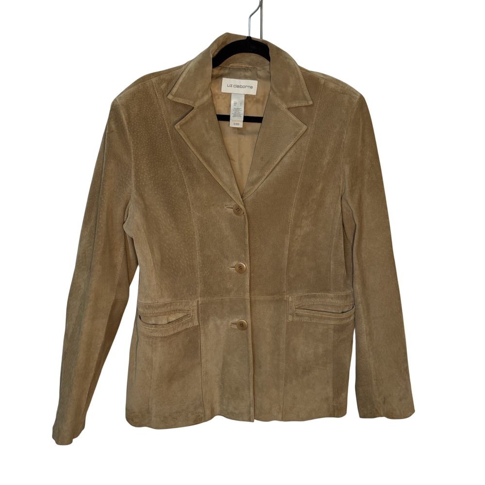 Y2K Liz Claiborne Suede Blazer Jacket Womens L Brown Tan Leather Buffy Phoebe